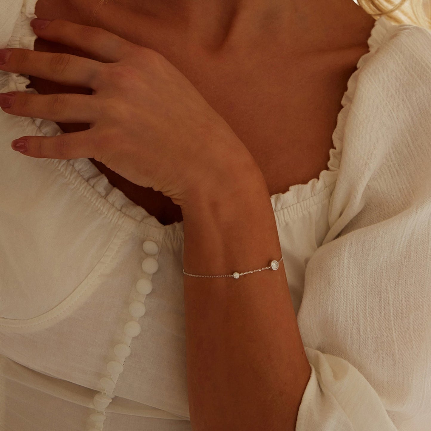 Bracelet, 925 sterling silver with 5mm and 3mm moissanite stones on a delicate chain for women on Tampa Home & Garden Store