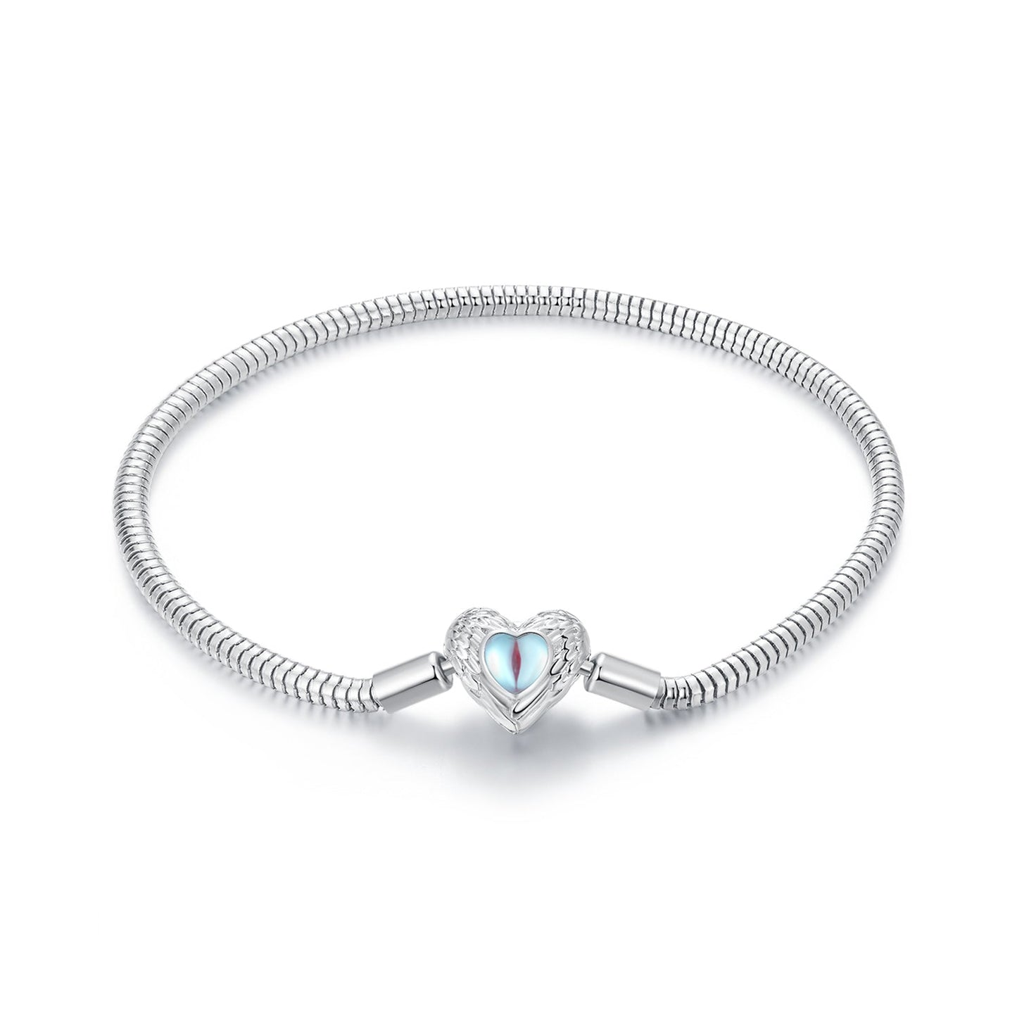 925 Sterling Silver Moonstone Bracelet 17 cm White Gold Plating, heart charm centerpiece on Tampa Home & Garden Store