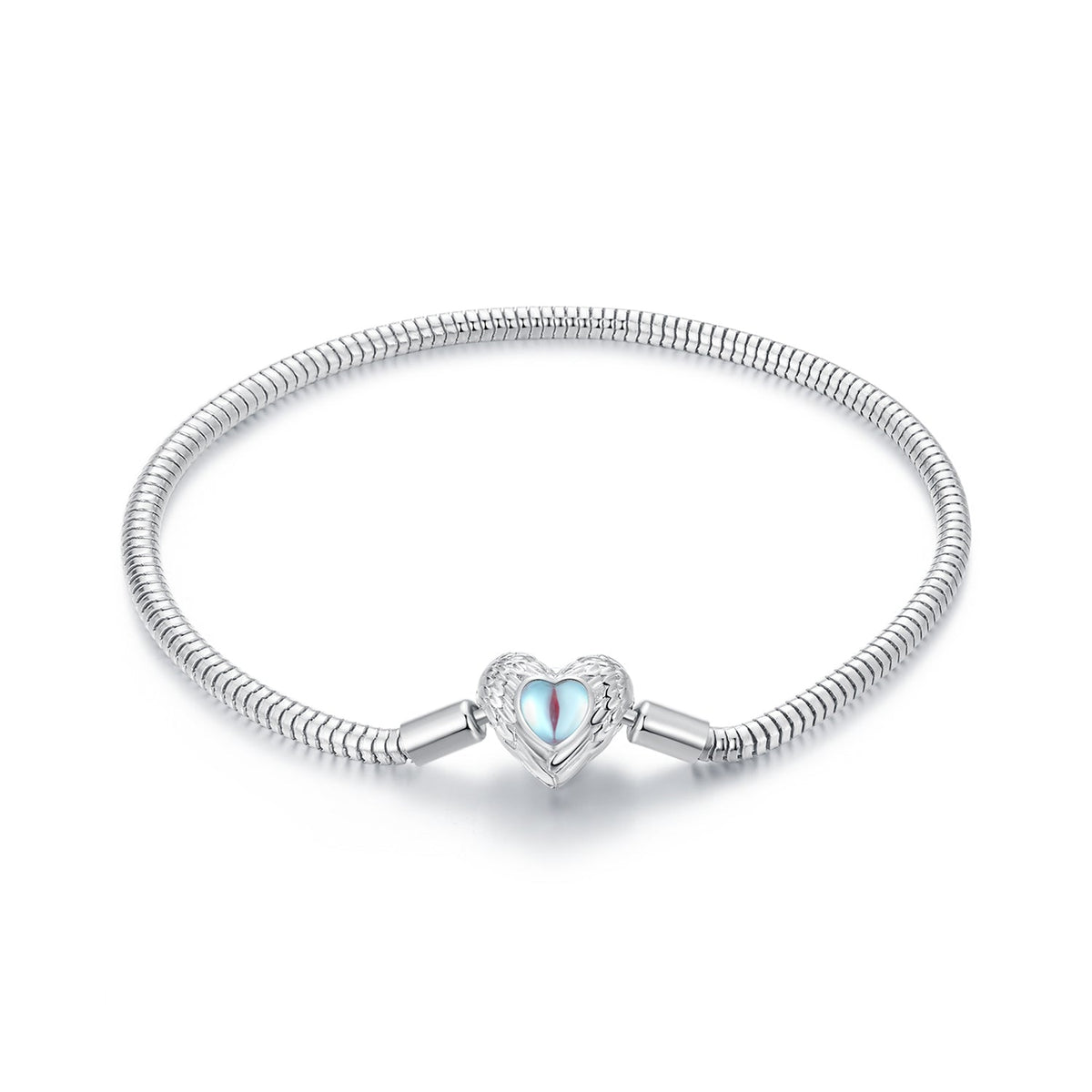 925 Sterling Silver Moonstone Bracelet 17 cm White Gold Plating, heart charm centerpiece on Tampa Home & Garden Store