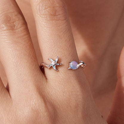 Two 925 sterling silver rings with white gold plating starfish-accent and lavender opal rings on Tampa Home & Garden Store