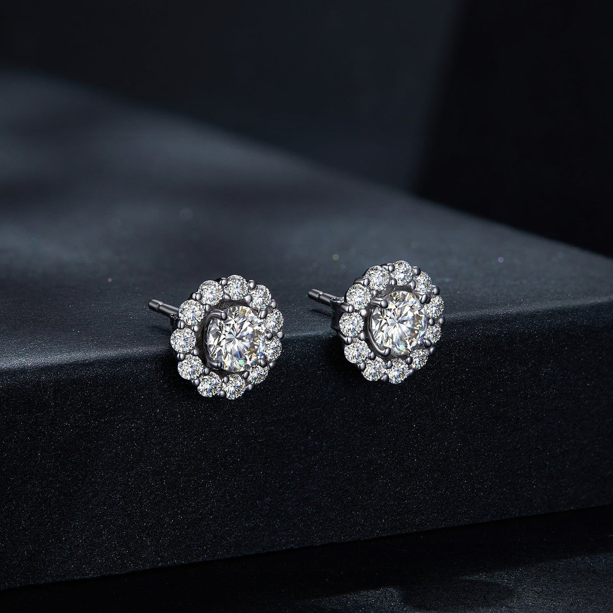 Earrings 925 sterling silver moissanite halo studs, 0.5ct center stone by Bids.com on Tampa Home & Garden Store