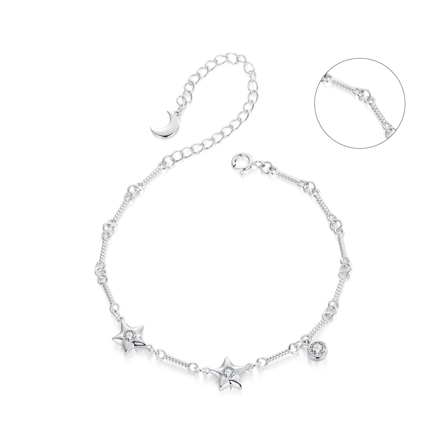 Bracelet 925 Sterling Silver CZ with star & moon charms, adjustable chain by Bids.com on Tampa Home & Garden Store