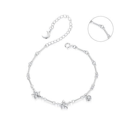 Bracelet 925 Sterling Silver CZ with star & moon charms, adjustable chain by Bids.com on Tampa Home & Garden Store