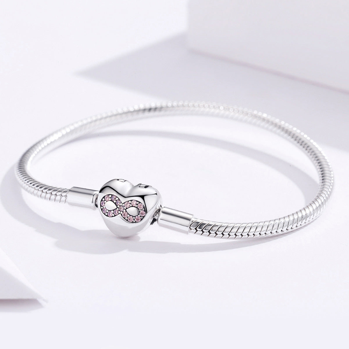 Bracelet 925 sterling silver heart charm with pink crystal infinity, 17cm, Bids.com on Tampa Home & Garden Store