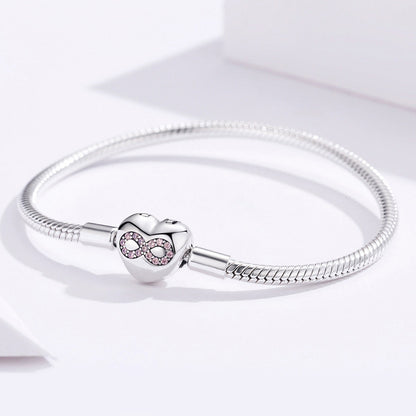 Bracelet 925 sterling silver heart charm with pink crystal infinity, 17cm, Bids.com on Tampa Home & Garden Store