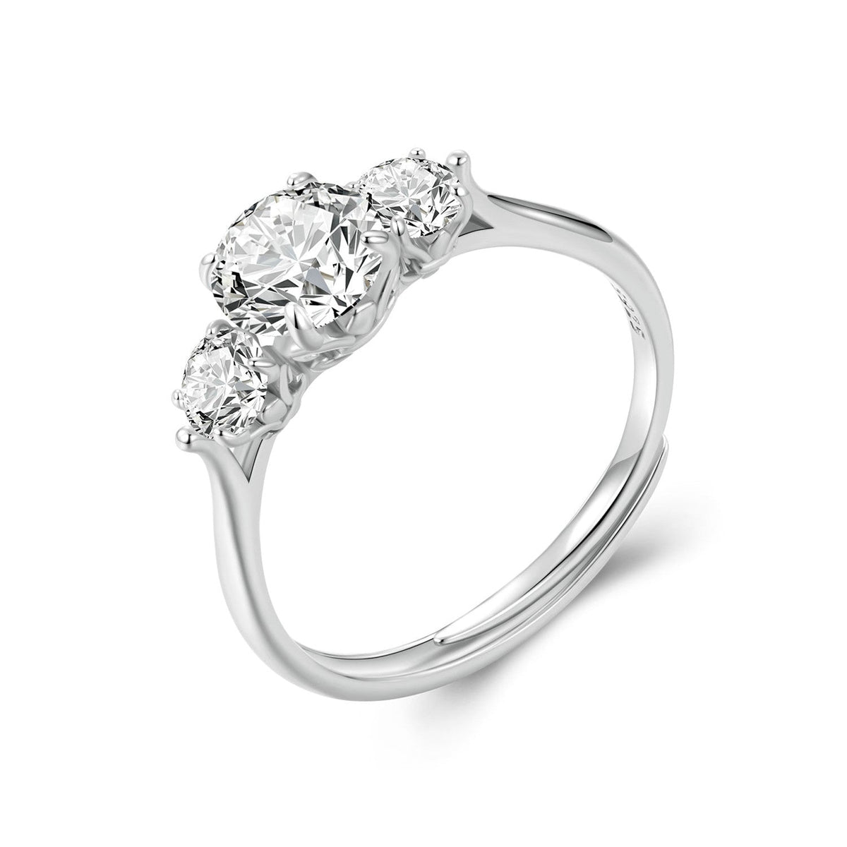 925 Sterling Silver Moissanite three-stone ring with center stone, size E, by Bids.com on Tampa Home & Garden Store