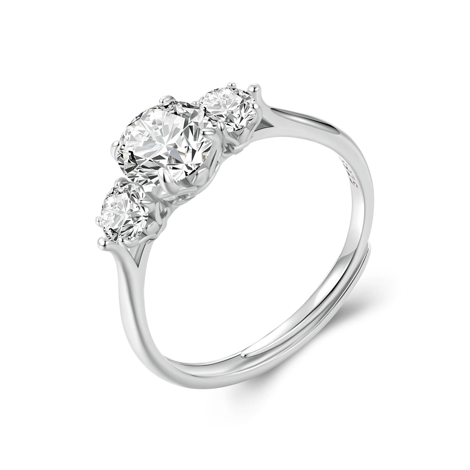925 Sterling Silver Moissanite three-stone ring with center stone, size E, by Bids.com on Tampa Home & Garden Store