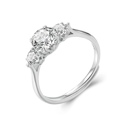 925 Sterling Silver Moissanite three-stone ring with center stone, size E, by Bids.com on Tampa Home & Garden Store