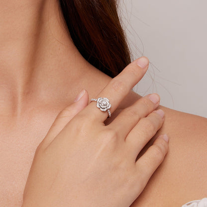 Ring 925 Sterling Silver pavé CZ platinum plated rose ring size 6 for women by Bids.com on Tampa Home & Garden Store