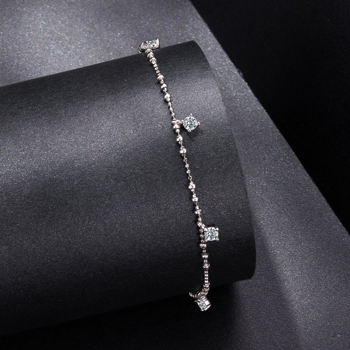 Bracelet 925 sterling silver and moissanite, white gold plated, beaded chain 15+6cm on Tampa Home & Garden Store