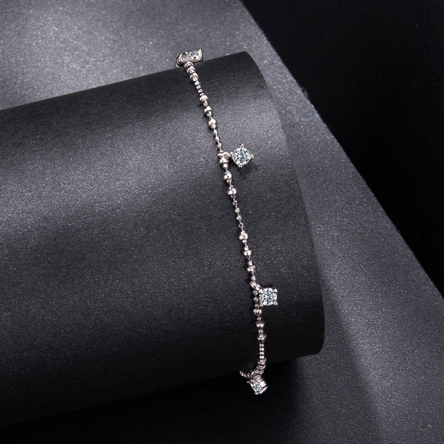 Bracelet 925 sterling silver and moissanite, white gold plated, beaded chain 15+6cm on Tampa Home & Garden Store
