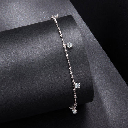 Bracelet 925 sterling silver and moissanite, white gold plated, beaded chain 15+6cm on Tampa Home & Garden Store