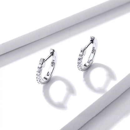 Earrings pair: 925 sterling silver pave CZ hoop earrings 1.3cm on Tampa Home & Garden Store