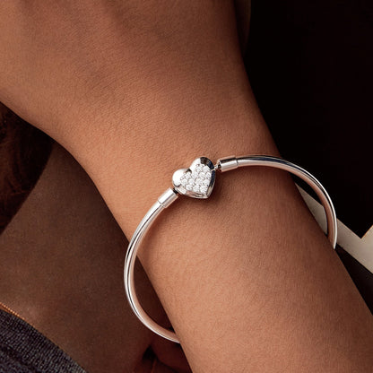 Bracelet bangle with pavé heart CZ, 925 sterling silver white gold plated, size 17, by Bids.com on Tampa Home & Garden Store