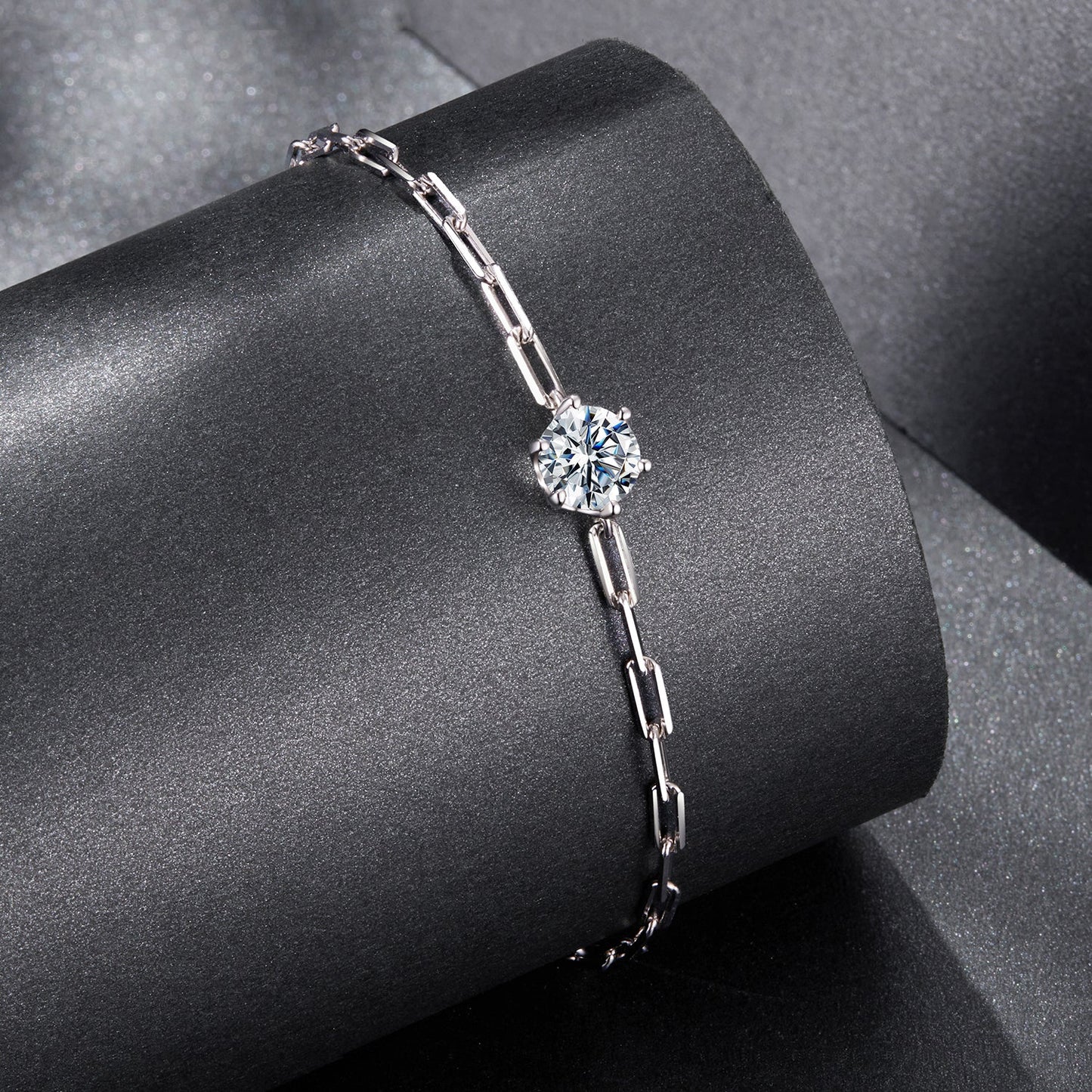 Moissanite bracelet 925 silver plated white gold tone, round center stone, 15+6cm, Bids.com on Tampa Home & Garden Store