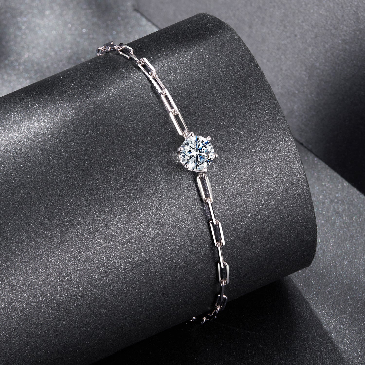 Moissanite bracelet 925 silver plated white gold tone, round center stone, 15+6cm, Bids.com on Tampa Home & Garden Store