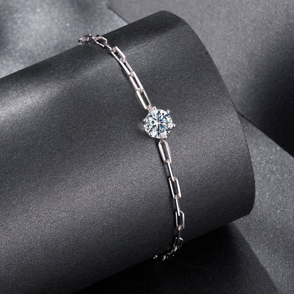 Moissanite bracelet 925 silver plated white gold tone, round center stone, 15+6cm, Bids.com on Tampa Home & Garden Store