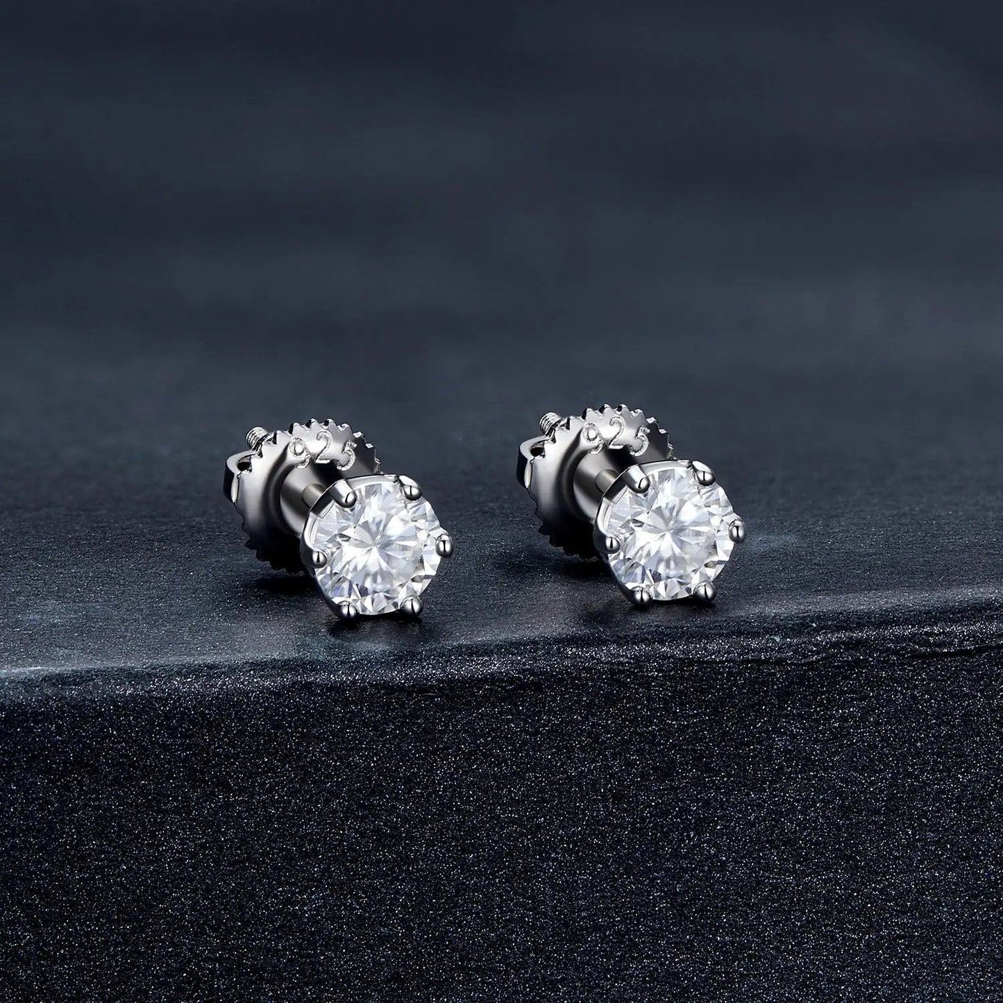 Moissanite Earrings in 925 Sterling Silver for Women by Bids.com, clear round stones on Tampa Home & Garden Store