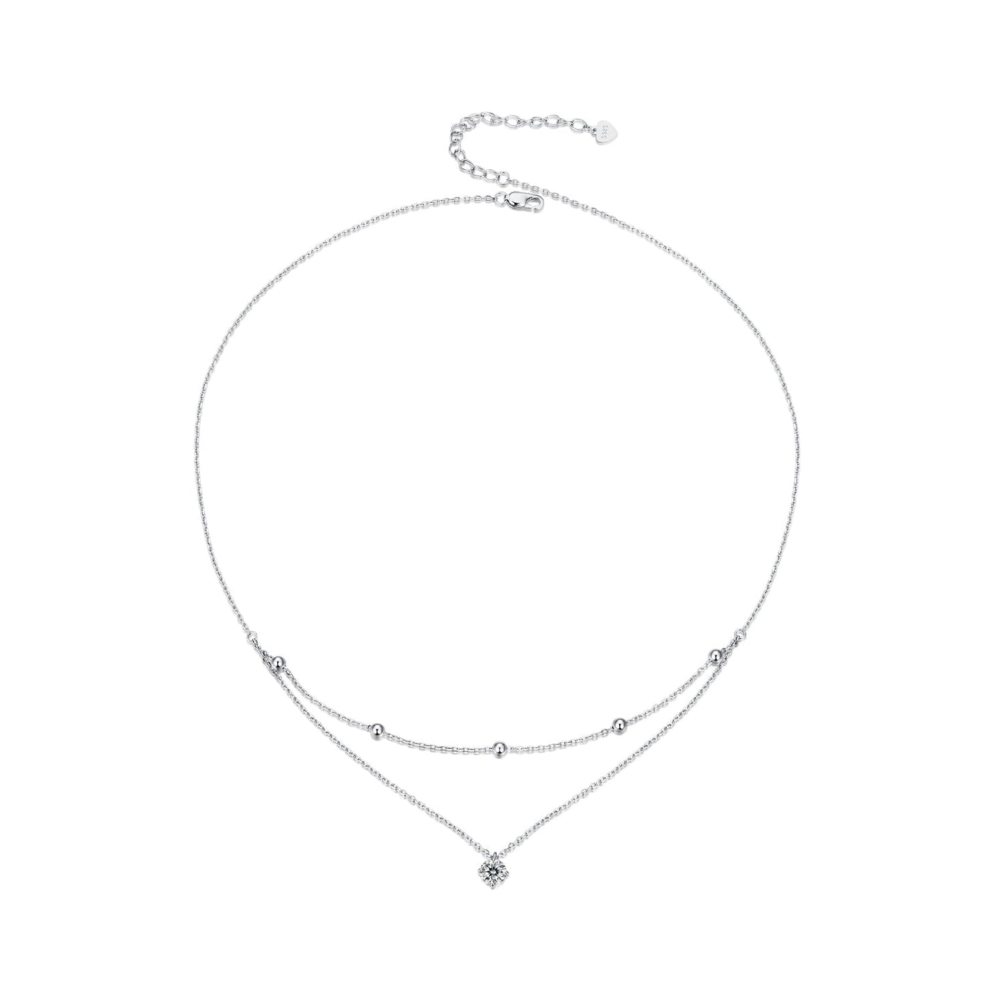 Necklace 5.0mm moissanite pendant on double-layer 925 sterling silver plated chain on Tampa Home & Garden Store