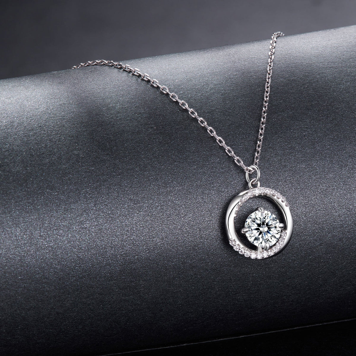 925 Sterling Silver Moissanite Necklace with CZ, circular halo pendant, 40+5cm chain on Tampa Home & Garden Store