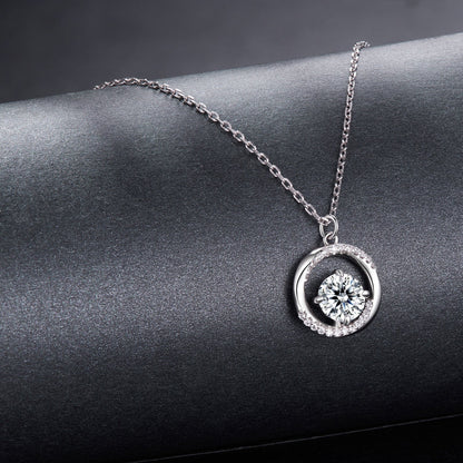 925 Sterling Silver Moissanite Necklace with CZ, circular halo pendant, 40+5cm chain on Tampa Home & Garden Store