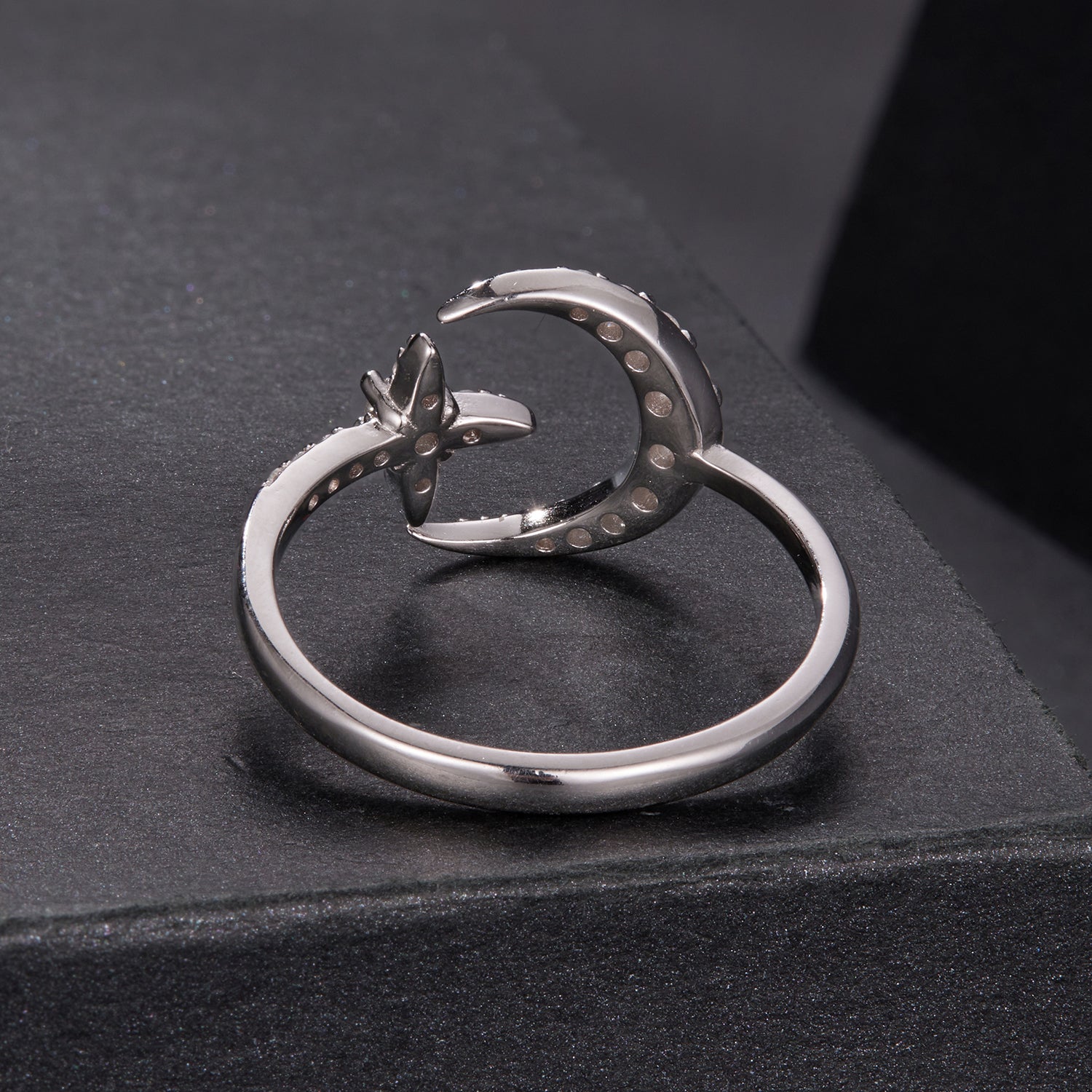 Moissanite ring 925 sterling silver, white gold plated, curved band with dots by Bids.com on Tampa Home & Garden Store