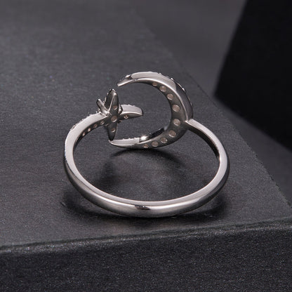 Moissanite ring 925 sterling silver, white gold plated, curved band with dots by Bids.com on Tampa Home & Garden Store