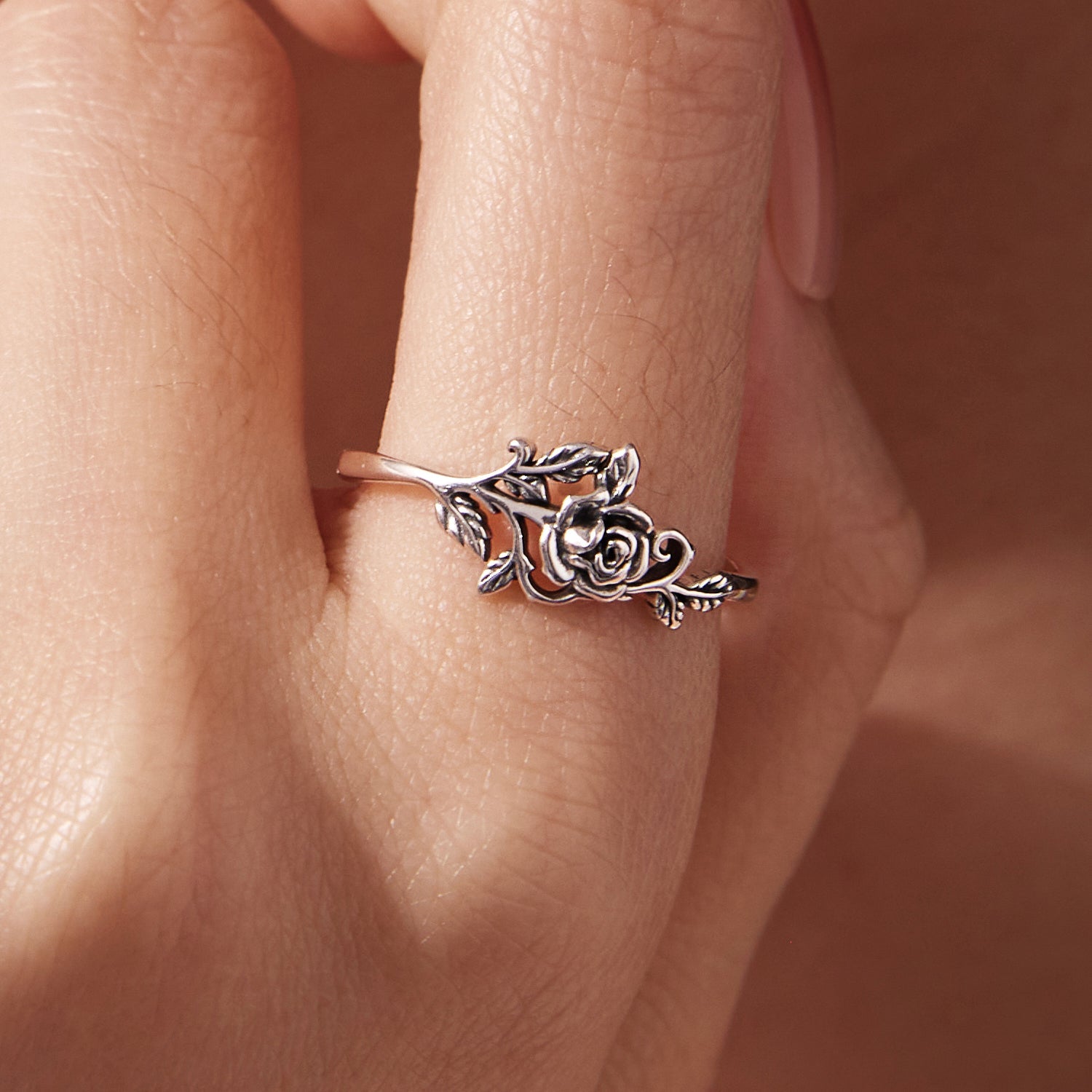 925 Sterling Silver Oxidized Adjustable Ring with rose and leaf design by Bids.com on Tampa Home & Garden Store