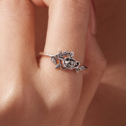 925 Sterling Silver Oxidized Adjustable Ring with rose and leaf design by Bids.com on Tampa Home & Garden Store