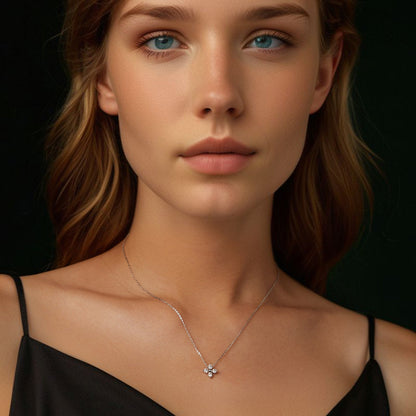 Moissanite necklace, 925 sterling silver with white gold plating, flower pendant, 40+5cm on Tampa Home & Garden Store
