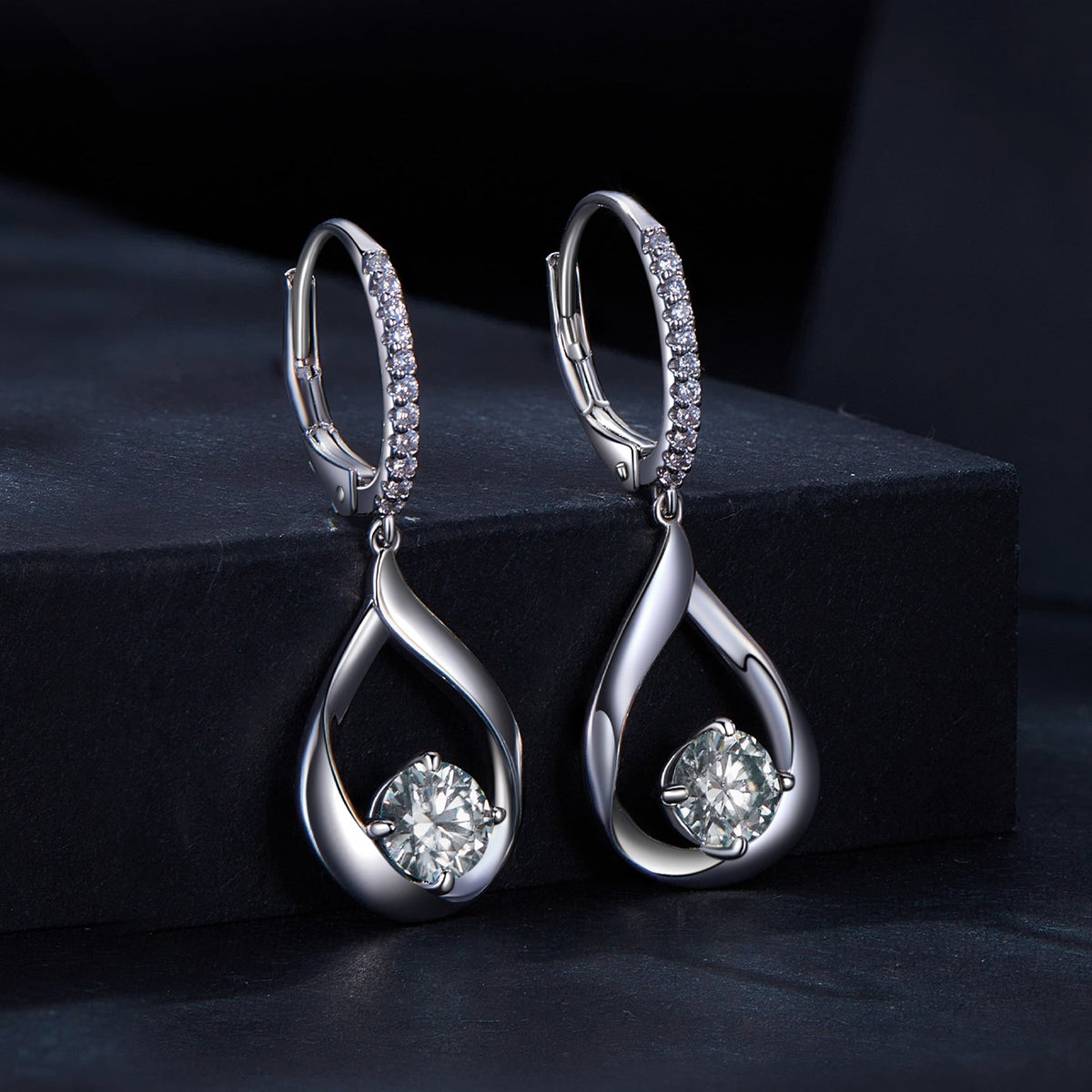 Sterling silver moissanite earrings 0.5ct pavé, 30x11mm, pair by Bids.com on Tampa Home & Garden Store
