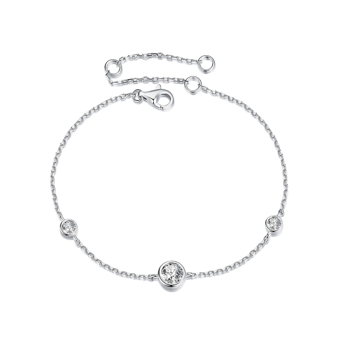 Bracelet 925 sterling silver moissanite with 5mm center and 3mm side stones on a delicate chain with lobster clasp by Bids.com on Tampa Home & Garden Store