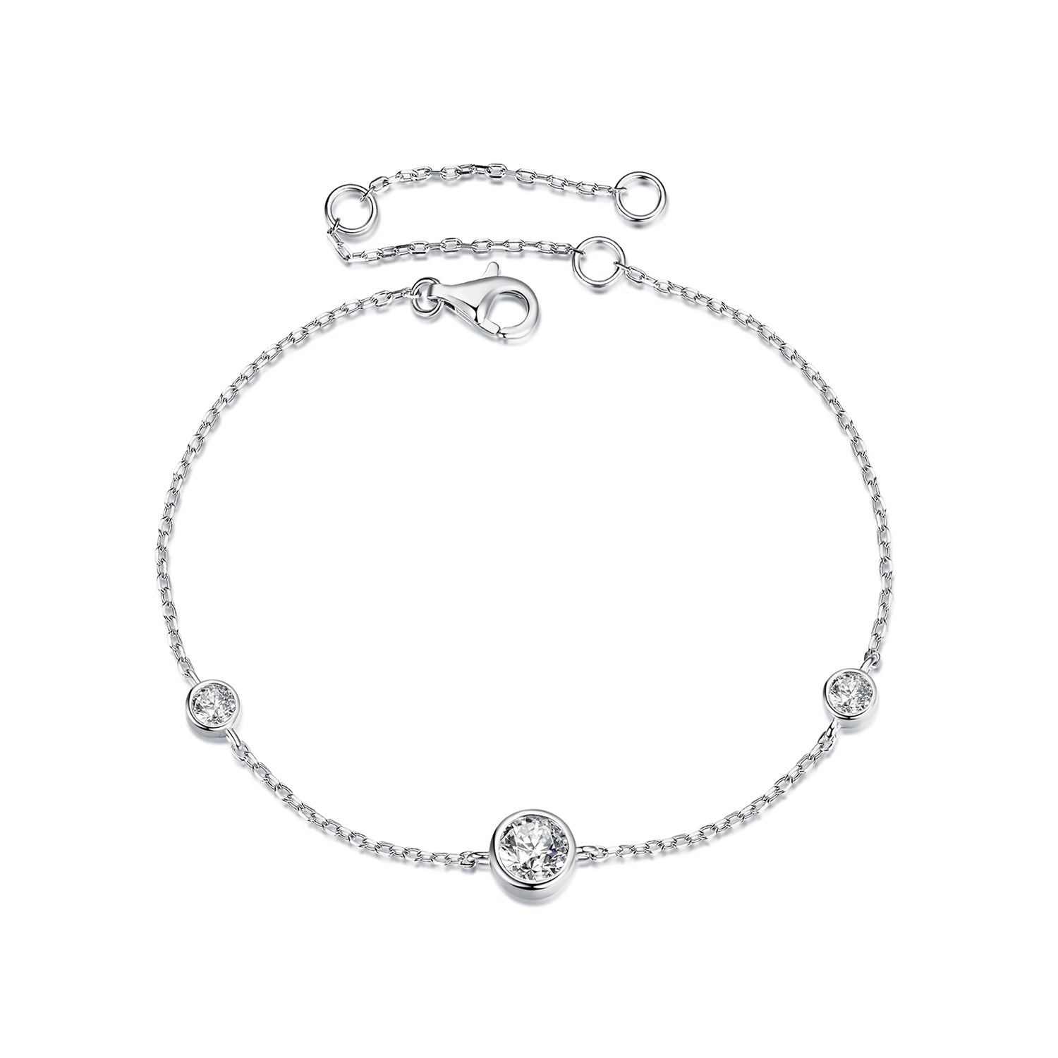 Bracelet 925 sterling silver moissanite with 5mm center and 3mm side stones on a delicate chain with lobster clasp by Bids.com on Tampa Home & Garden Store