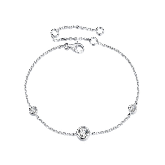 Bracelet 925 sterling silver moissanite with 5mm center and 3mm side stones on a delicate chain with lobster clasp by Bids.com on Tampa Home & Garden Store