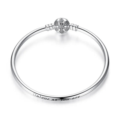 Sterling silver women's bracelet with pavé snowflake bead, 5.8 cm; engraved Unique as you are on Tampa Home & Garden Store