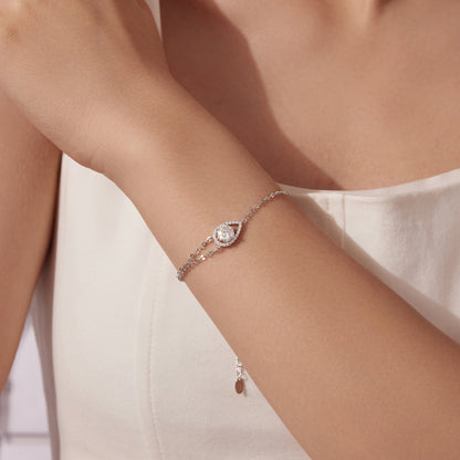 Bracelet 925 sterling silver moissanite with pavé teardrop centerpiece, 15+6cm for women on Tampa Home & Garden Store
