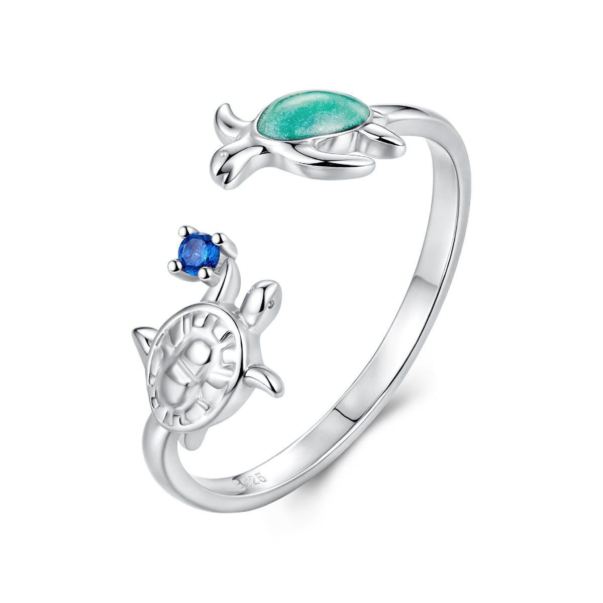 Ring 925 sterling silver turtle with turquoise enamel and blue gemstone Bids.com on Tampa Home & Garden Store