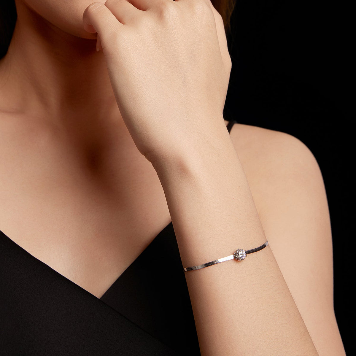 Bracelet 925 Silver Moissanite 0.50ct pavé ball with white gold plating on black cord on Tampa Home & Garden Store