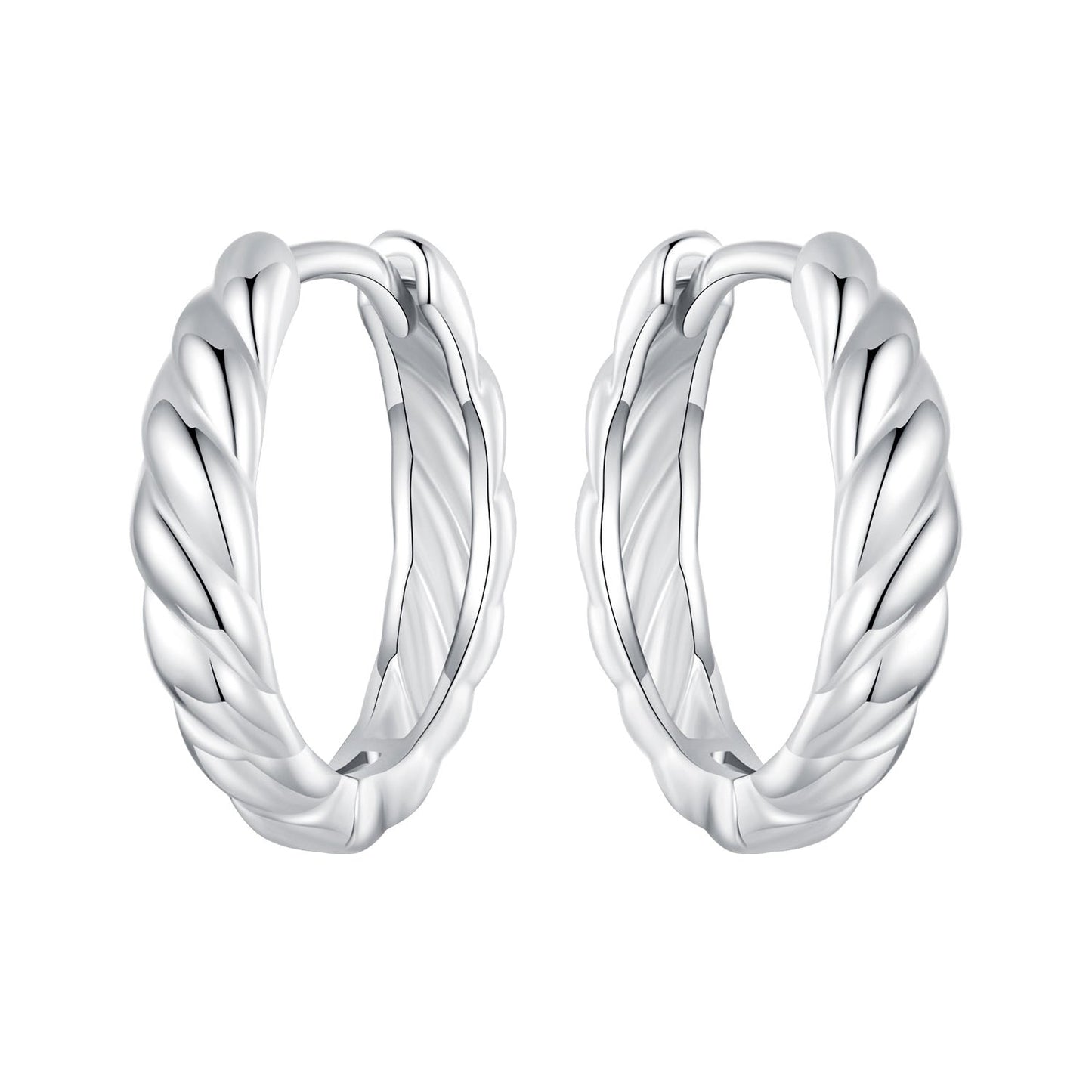 Pair of twisted rope hoop earrings, silver plated white gold, 11x3mm, for women on Tampa Home & Garden Store