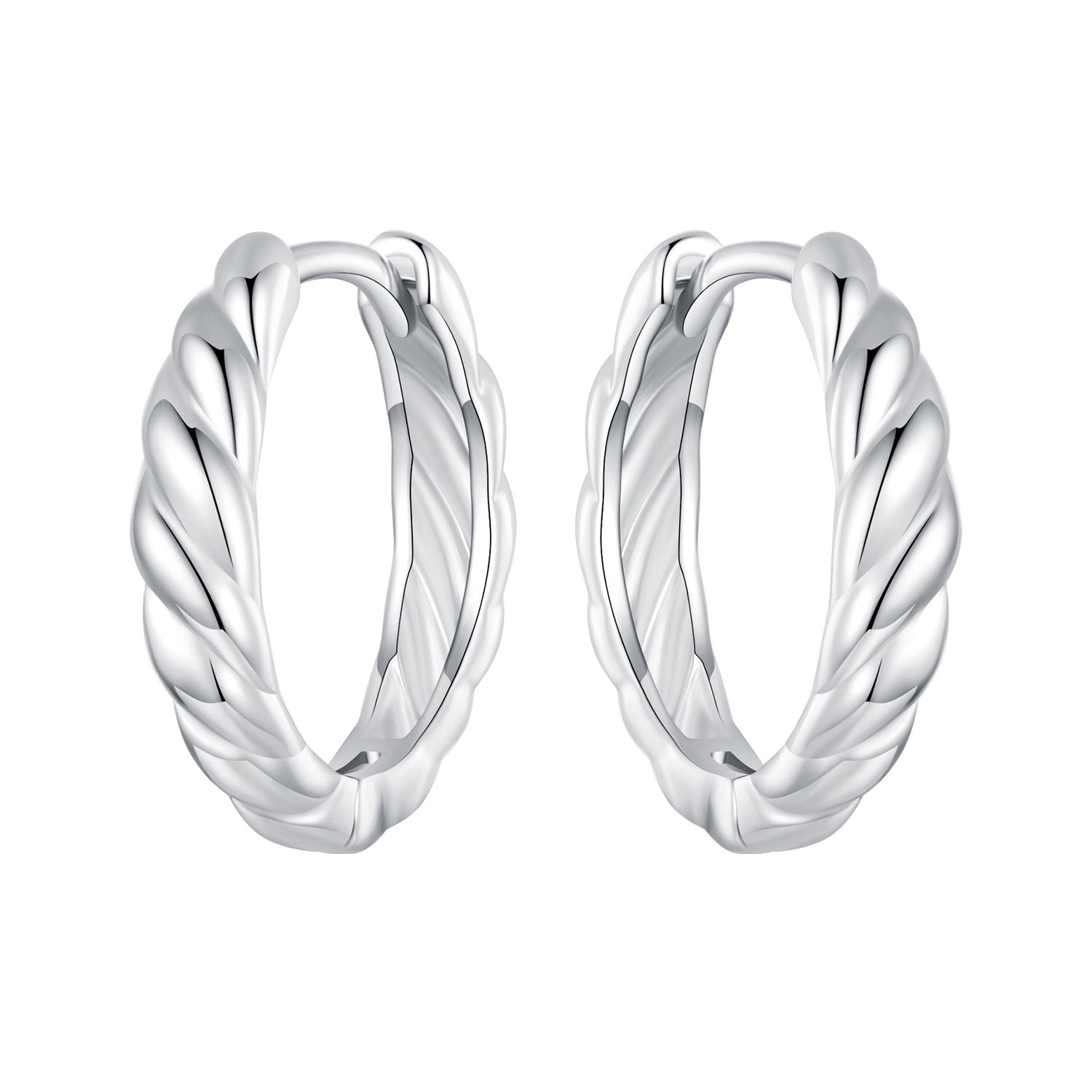 Pair of twisted rope hoop earrings, silver plated white gold, 11x3mm, for women on Tampa Home & Garden Store