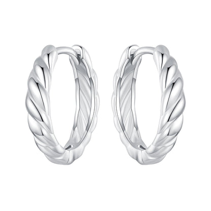 Pair of twisted rope hoop earrings, silver plated white gold, 11x3mm, for women on Tampa Home & Garden Store