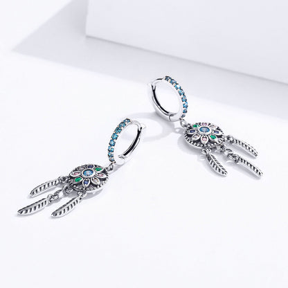 Earrings Bids.com 925 sterling silver oxidized pavé CZ hoops with blue stones, pair 4x1 cm on Tampa Home & Garden Store