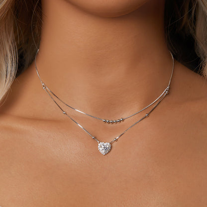 925 Sterling Silver Moissanite Necklace with Pavé Heart Pendant, layered chains, Bids.com on Tampa Home & Garden Store