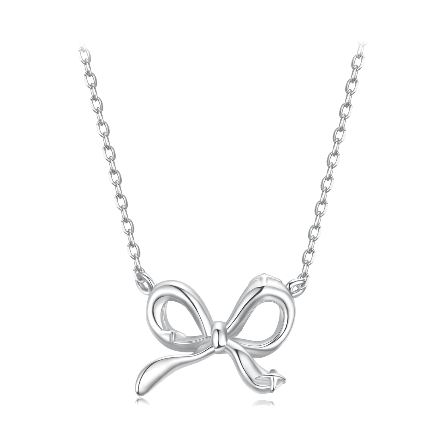 Necklace 925 Sterling Silver Plated White Gold with bow pendant, adjustable 40+5cm, by Bids.com on Tampa Home & Garden Store