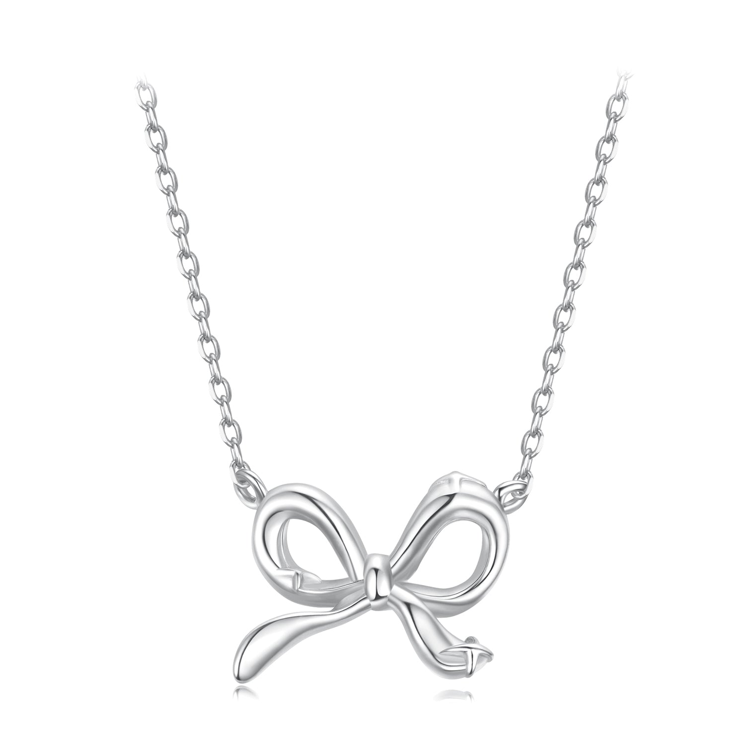 Necklace 925 Sterling Silver Plated White Gold with bow pendant, adjustable 40+5cm, by Bids.com on Tampa Home & Garden Store