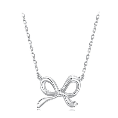 Necklace 925 Sterling Silver Plated White Gold with bow pendant, adjustable 40+5cm, by Bids.com on Tampa Home & Garden Store