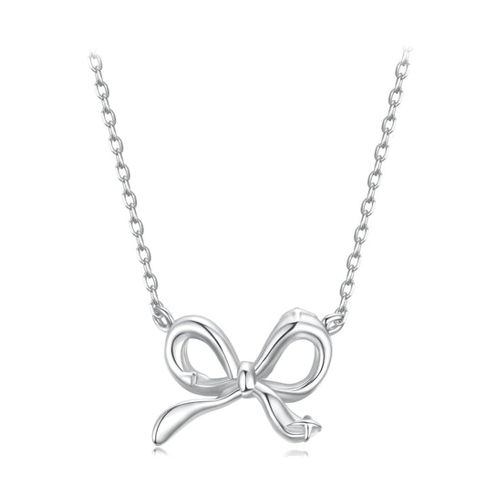 Necklace 925 Sterling Silver Plated White Gold with bow pendant, adjustable 40+5cm, by Bids.com on Tampa Home & Garden Store