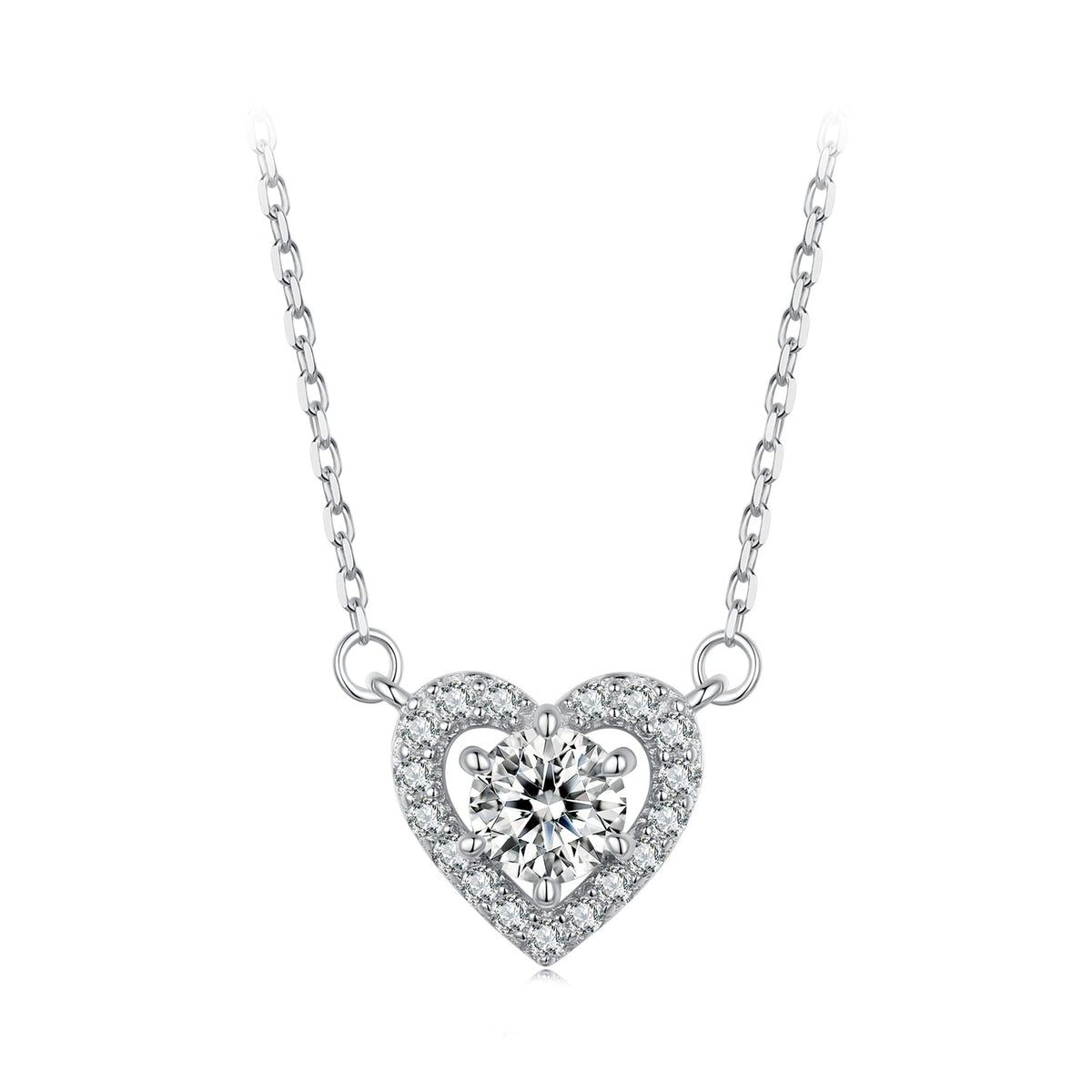 925 Sterling Silver moissanite heart necklace with CZ halo and 0.5ct center stone by Bids.com on Tampa Home & Garden Store