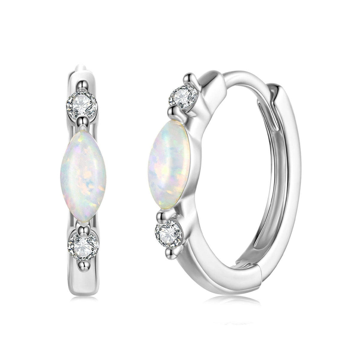 925 sterling silver moissanite opal earrings, white gold plated, opal drop pair on Tampa Home & Garden Store