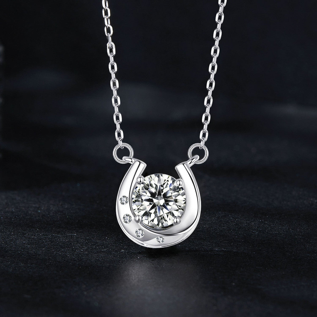 925 Sterling Silver Moissanite Necklace with Pavé, 1ct moissanite, crescent pendant, 400mm chain on Tampa Home & Garden Store